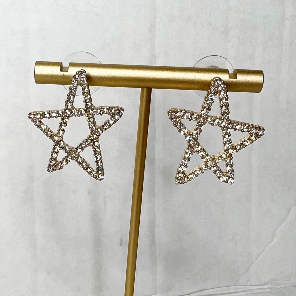 Gold Tone Faux Diamond Star Shape Earrings